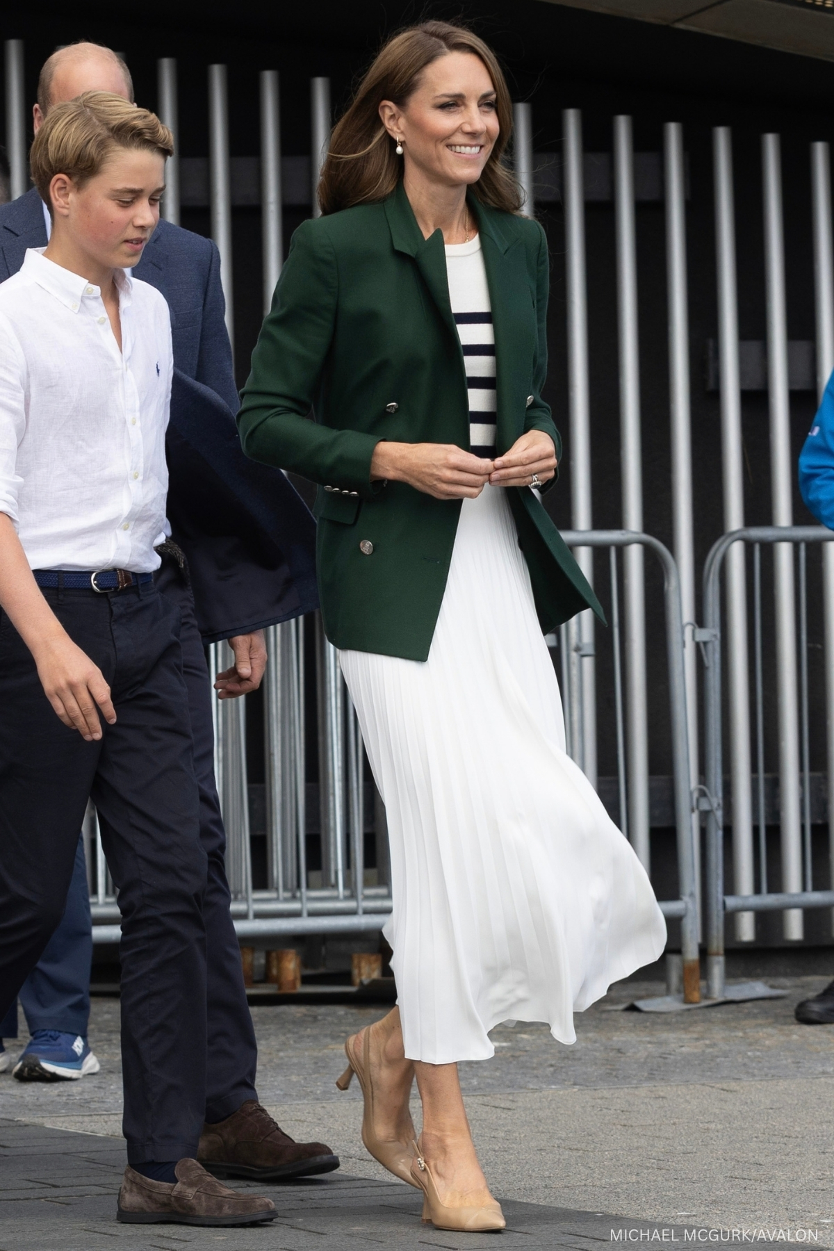 Kate Middleton wearing a dark racing-green Ralph Lauren blazer with summer whites at the 2026 Commonwealth Games